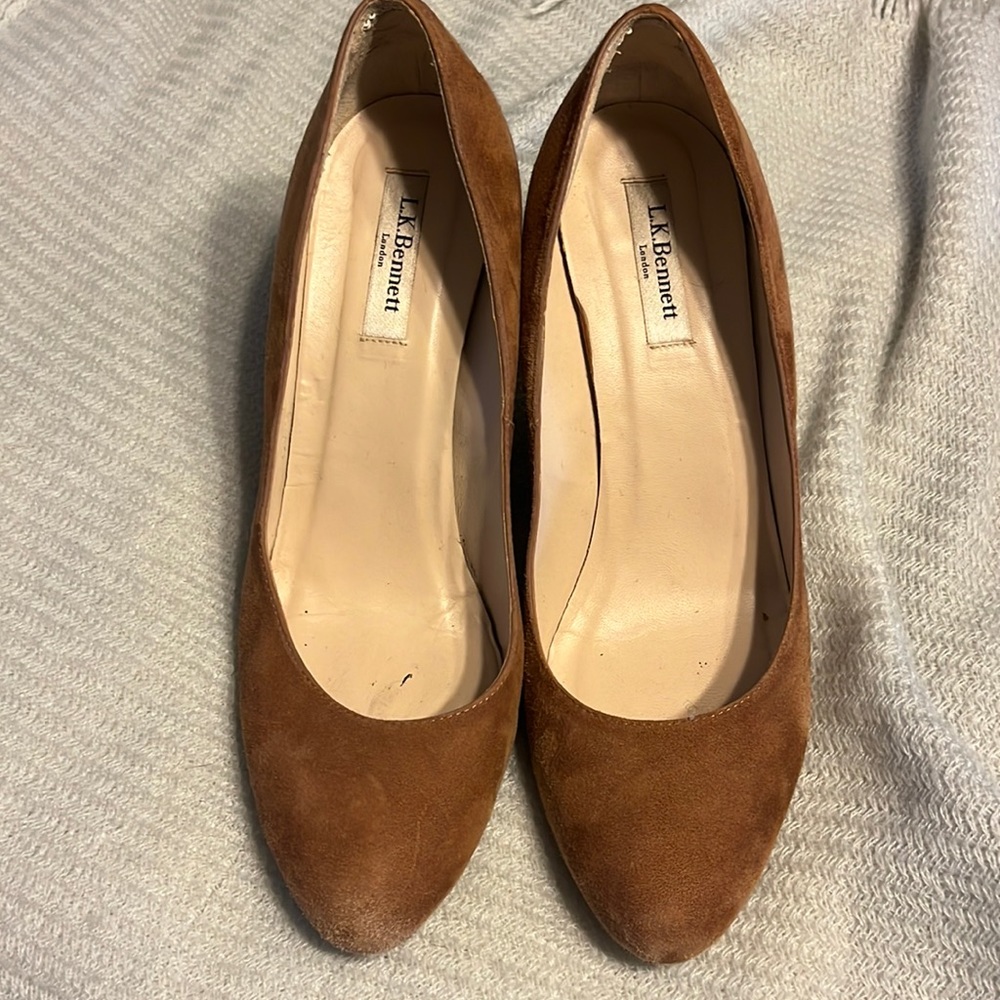 LK Bennett Tan Suede Wedge with Cork Heel